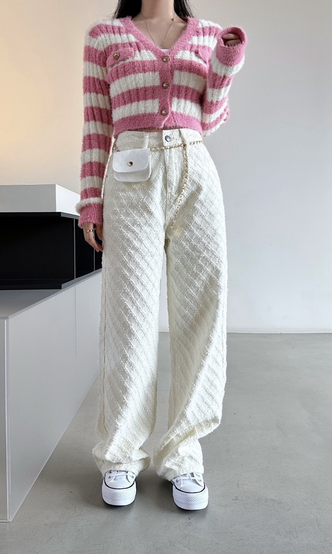 Cerelline – Textured lattice weave – Wide leg trousers-15133780738421-Mirella Fiore