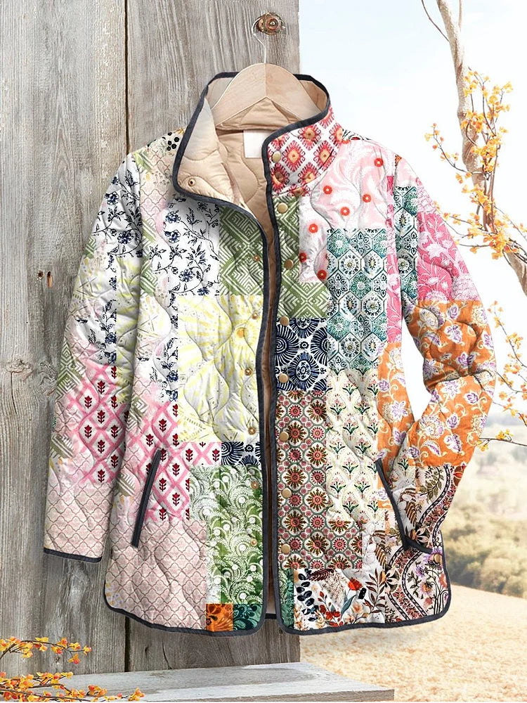 Chandra - Casual Quilted Jacket for Women with Floral Print-15549061267829-Mirella Fiore