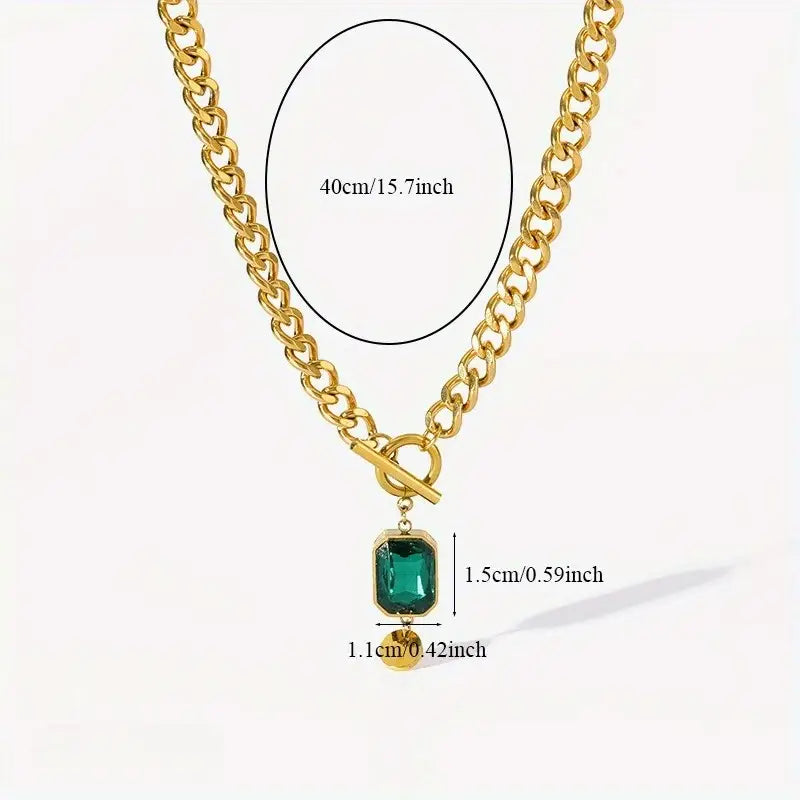 Chunky Chain Emerald Gold Pendant Necklace-15548285747573-Nancy & Mae Savannah