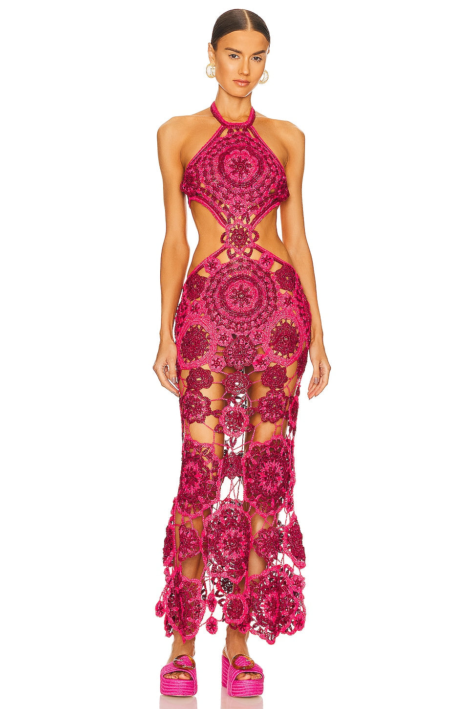 Cindy – Crochet floral cutout – Halterneck maxi dress-15303028539765-Mirella Fiore