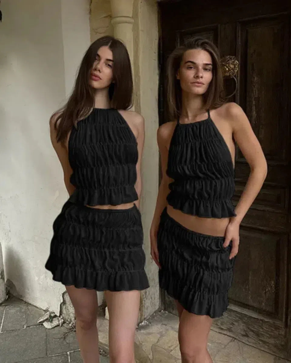 Coralie – Breezy elegance – Ruched halter top & skirt set-15133951492469-Mirella Fiore