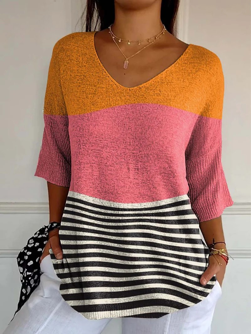 Cynthia - Women's Abstract Line Pattern Art Print Casual Knit Pullover-15544857198965-Nancy & Mae Savannah