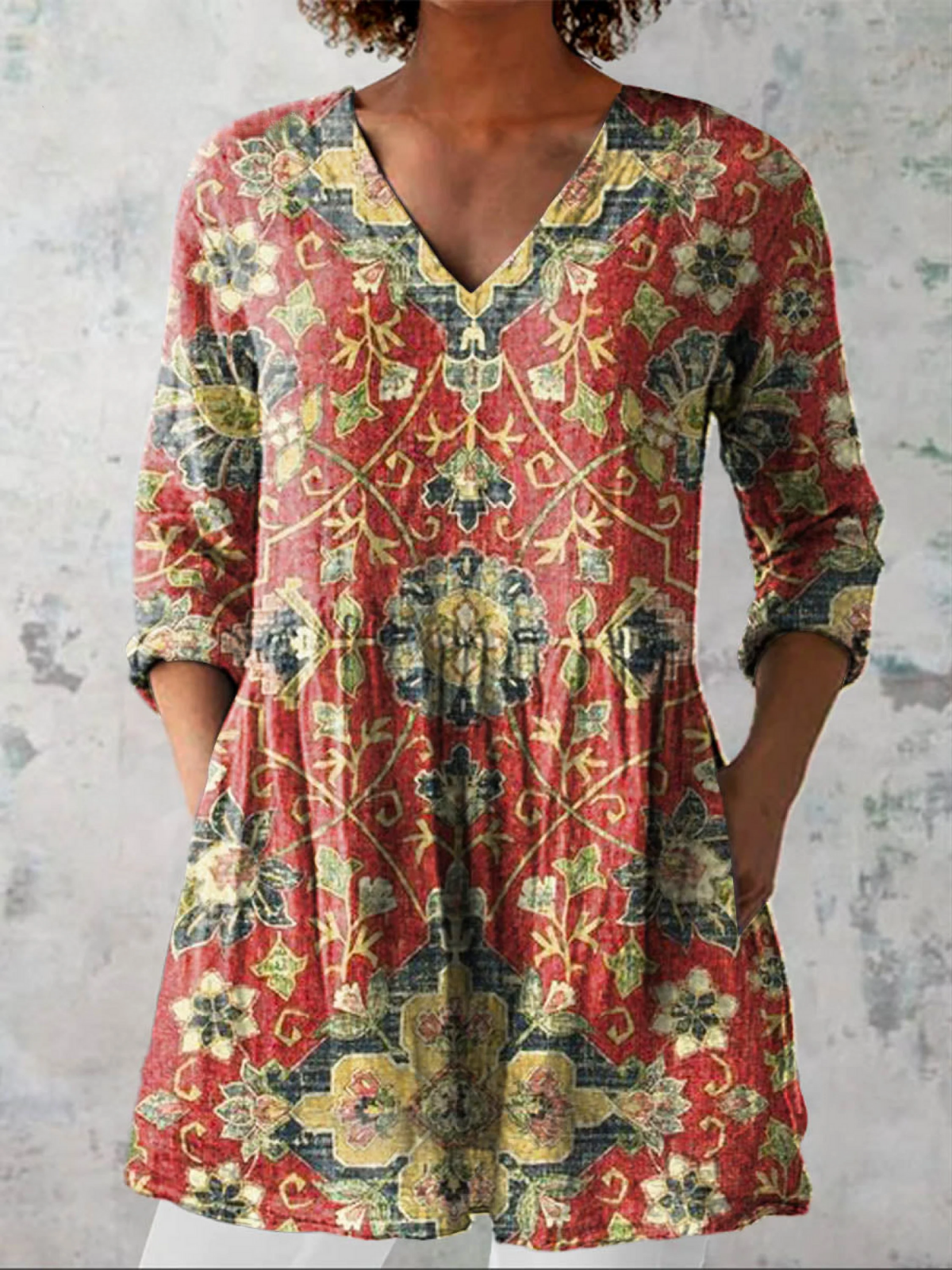 Dahlia - Long V-Neck Shirt-15550824808821-Mirella Fiore