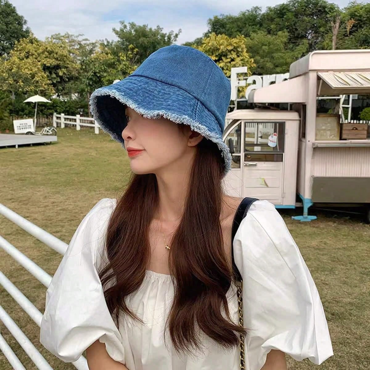 Delvia – Frayed brim – Denim bucket hat-15133817012597-Nancy & Mae Savannah