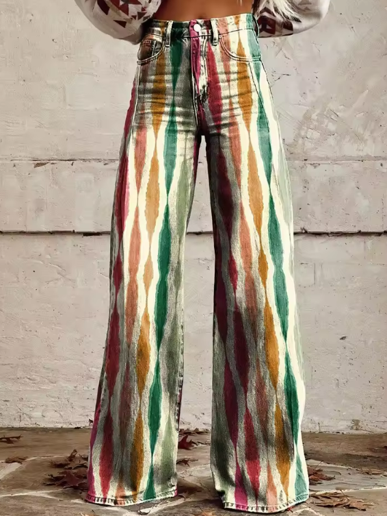 Diana - Earthtone Ripple Wide-Leg Pants-15531074191733-Mirella Fiore