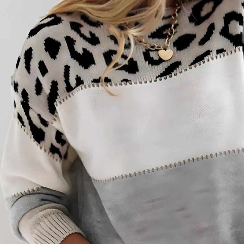 Diane - Leopard Accent Knit Sweater-15547990802805-Mirella Fiore