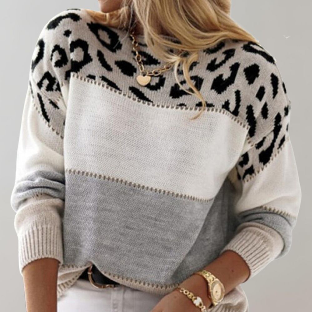 Diane - Leopard Accent Knit Sweater-15547990802805-Mirella Fiore