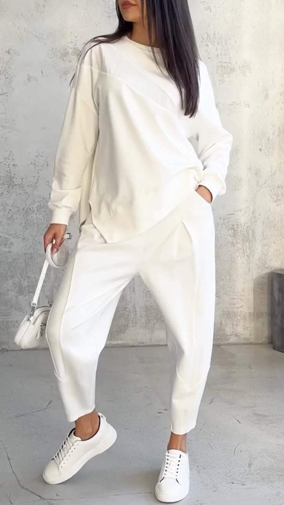 Dina - Comfortable Two-Piece Set with Round Neckline and Long Sleeves-15553174372725-Mirella Fiore