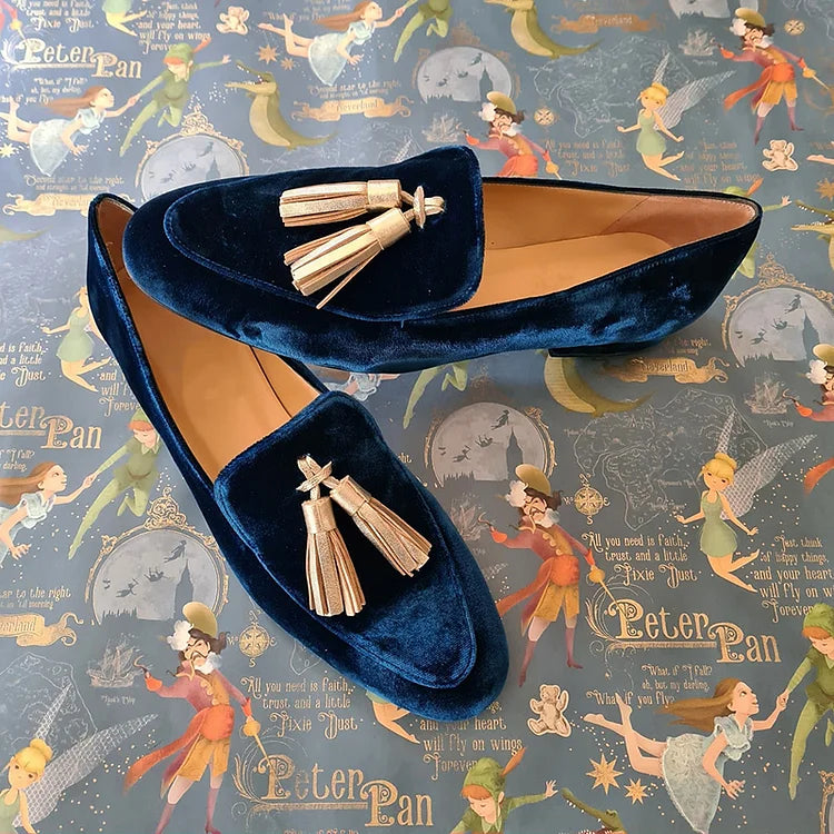 ELIZA - MIDNIGHT ELEGANCE LOAFERS WITH CHAMPAGNE TASSELS-15549132898677-Nancy & Mae Savannah
