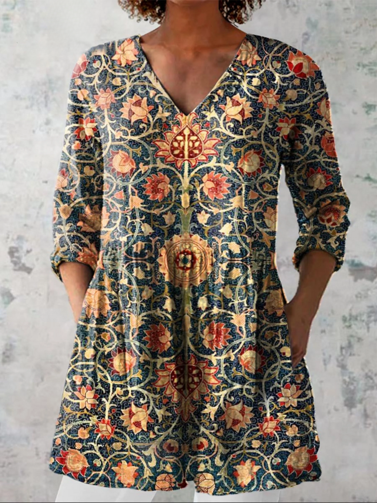 Elara - Long V-Neck Shirt-15550824743285-Mirella Fiore