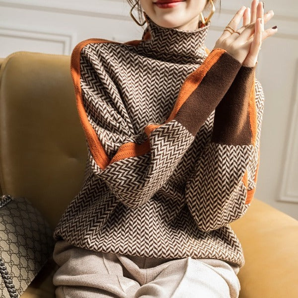 Eleanor - Herringbone Luxe Turtleneck-15547989754229-Mirella Fiore