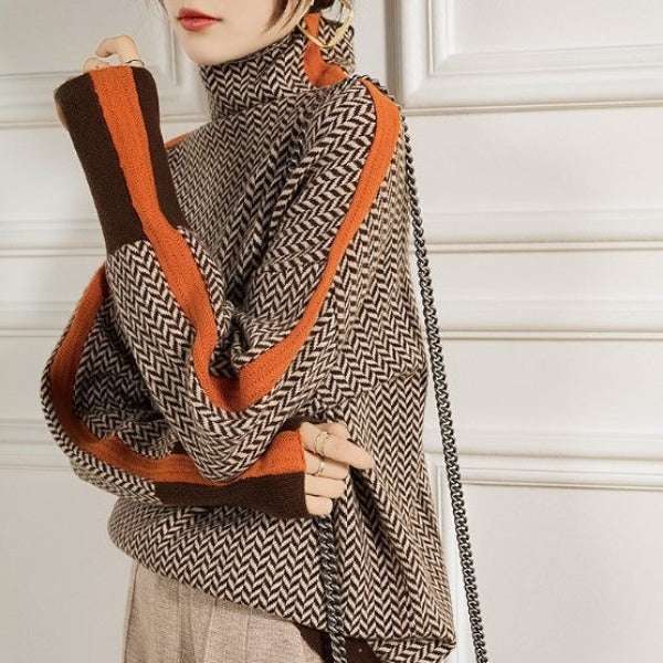 Eleanor - Herringbone Luxe Turtleneck-15547989754229-Mirella Fiore