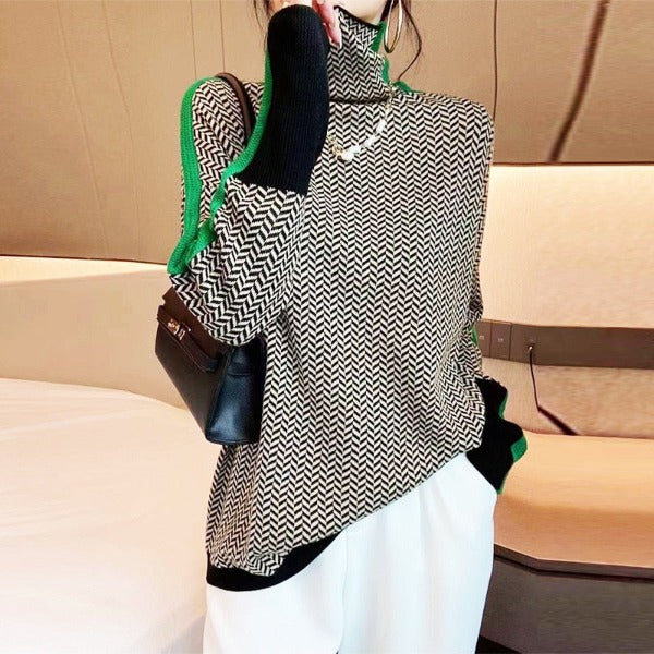 Eleanor - Herringbone Luxe Turtleneck-15547989754229-Mirella Fiore