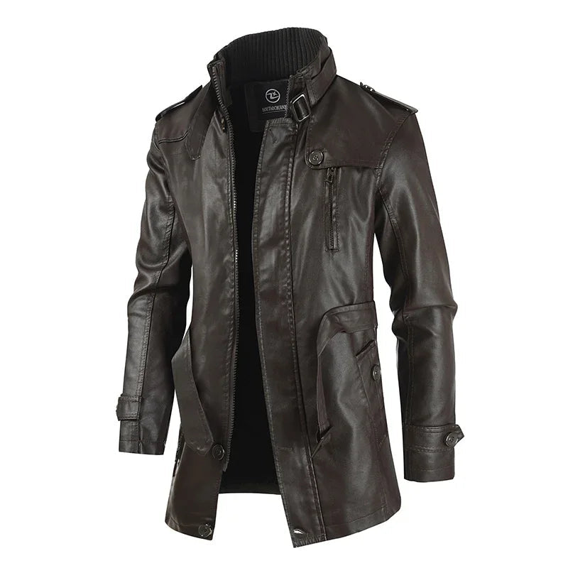 Elegant Long Leather Biker Jacket-15519105057141-Mirella Fiore