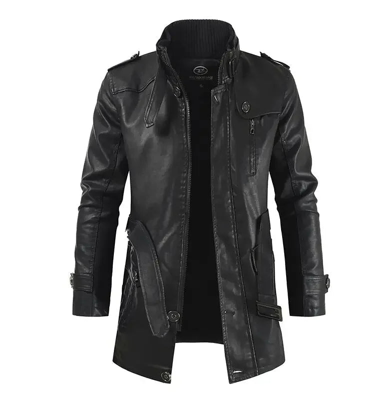 Elegant Long Leather Biker Jacket-15519105057141-Mirella Fiore