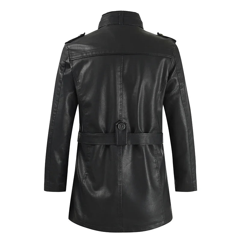 Elegant Long Leather Biker Jacket-15519105057141-Mirella Fiore