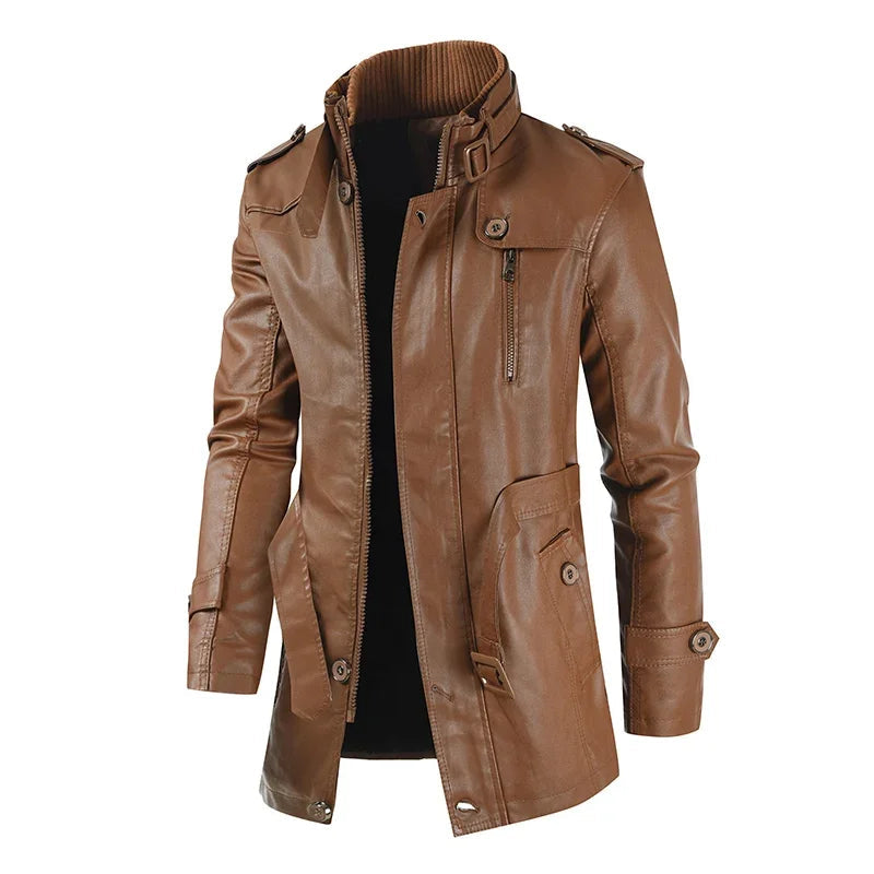 Elegant Long Leather Biker Jacket-15519105057141-Mirella Fiore