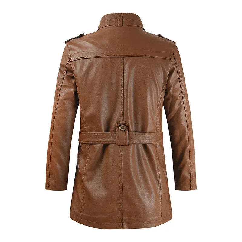 Elegant Long Leather Biker Jacket-15519105057141-Mirella Fiore