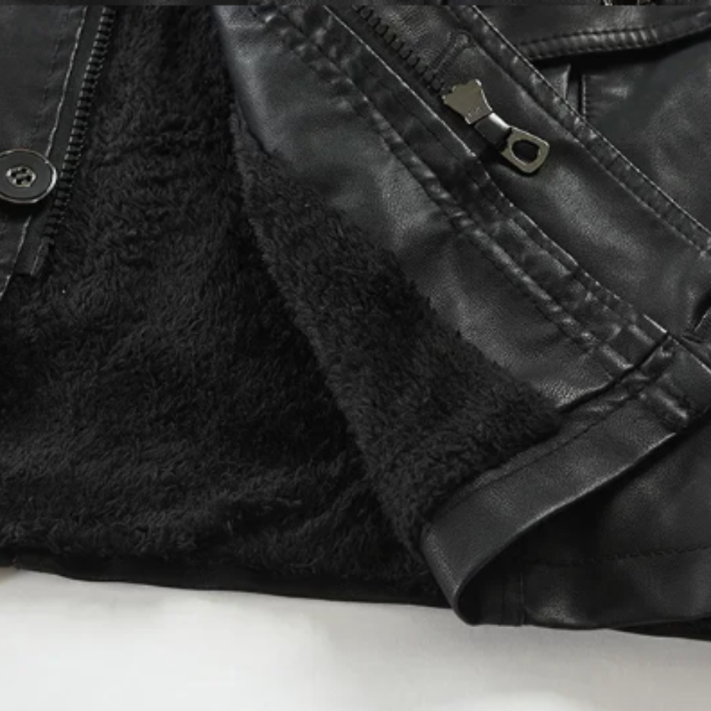 Elegant Long Leather Biker Jacket-15519105057141-Mirella Fiore