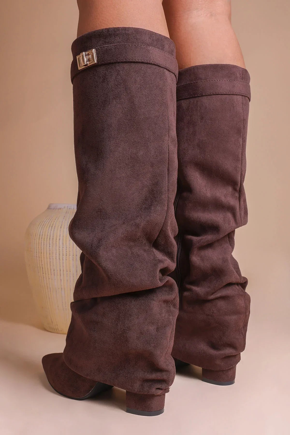 Eloise - Slouchy Knee-High Suede Boots-15553347584373-Mirella Fiore