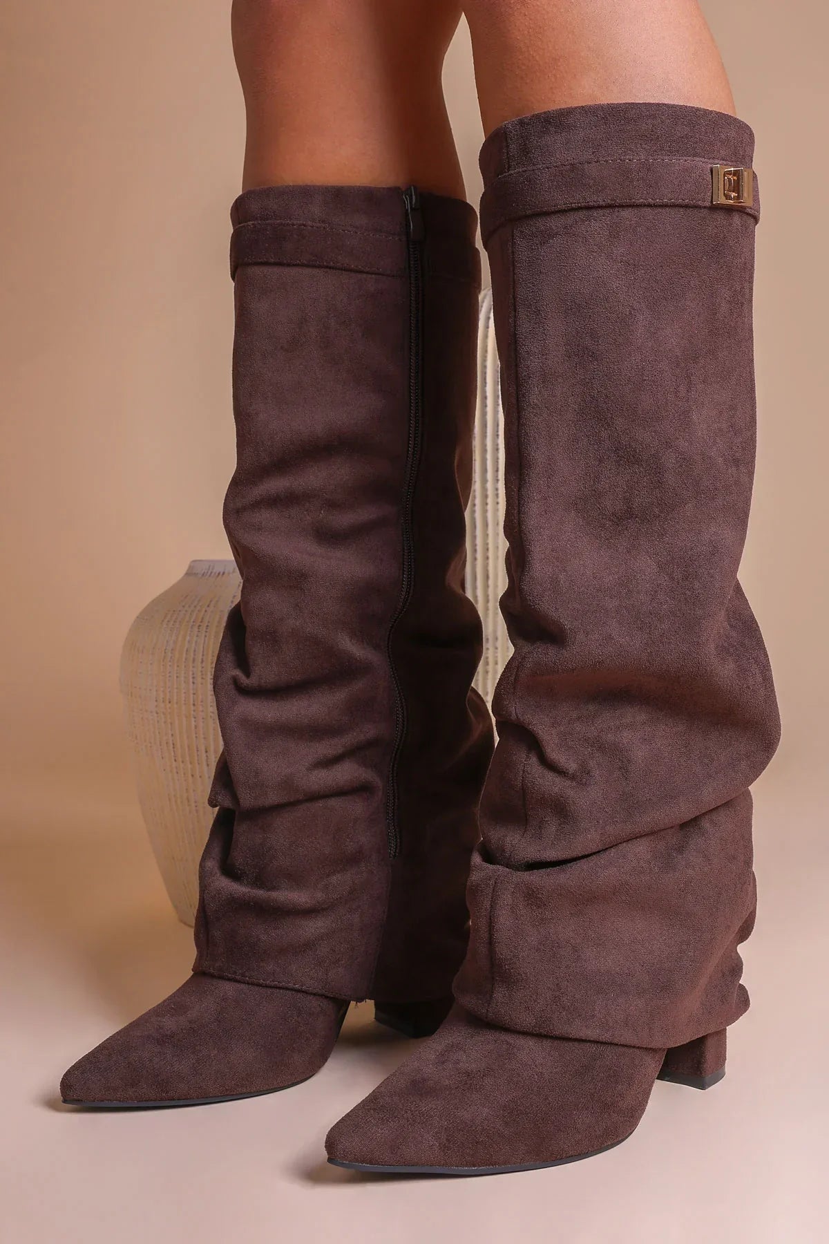Eloise - Slouchy Knee-High Suede Boots-15553347584373-Mirella Fiore