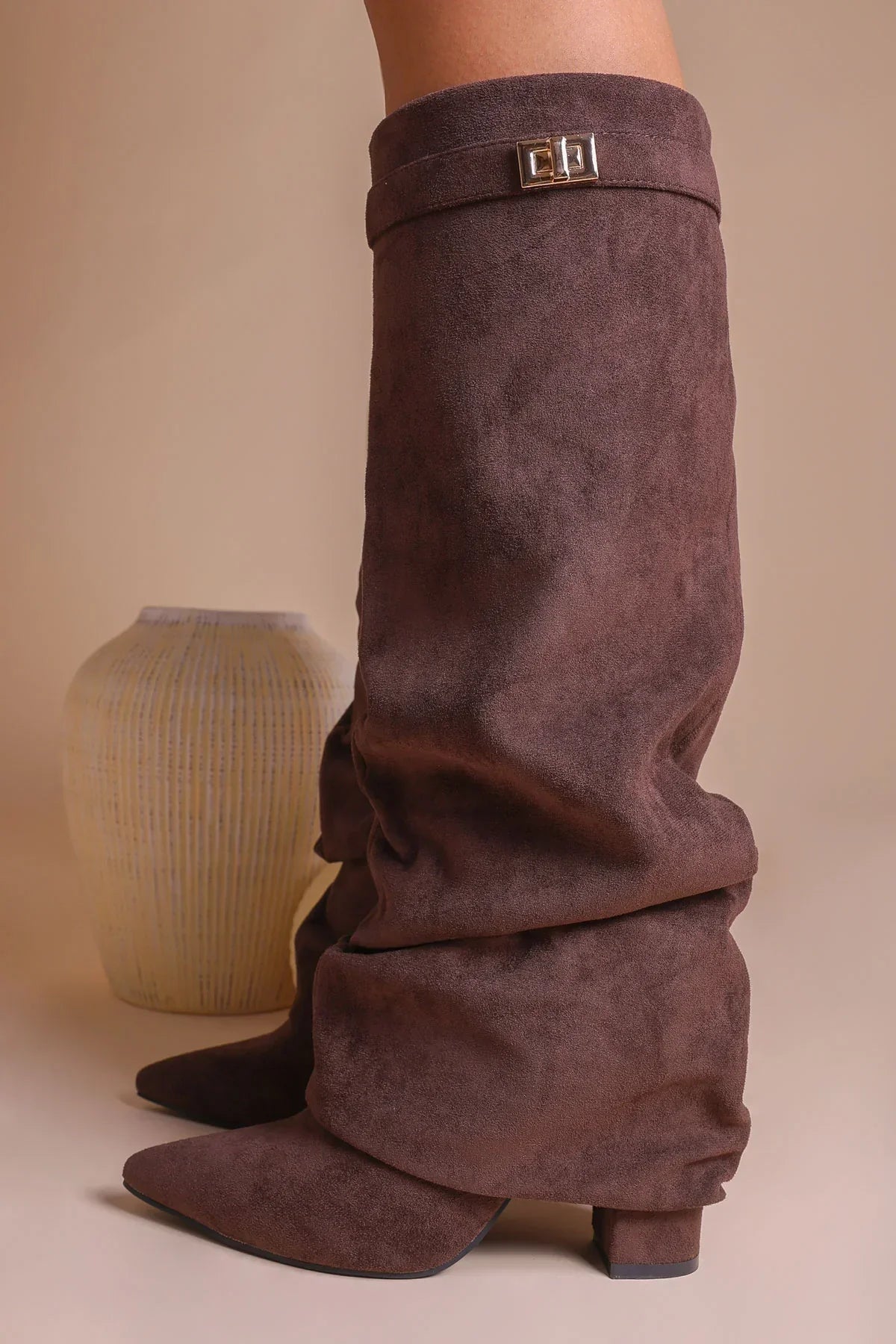 Eloise - Slouchy Knee-High Suede Boots-15553347584373-Mirella Fiore