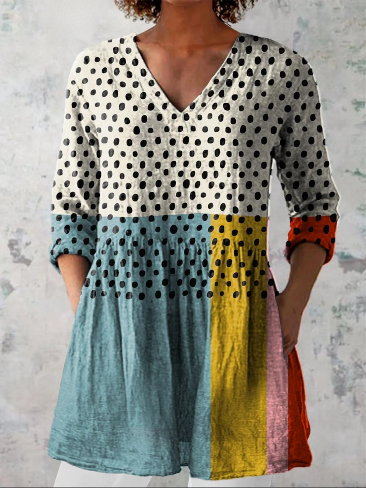 Elowen - Long V-Neck Shirt-15550824415605-Mirella Fiore