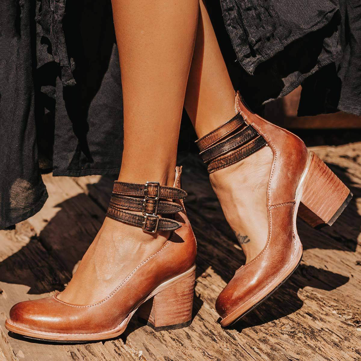 Elsa - Vintage Leather Strap Heels-15551041798517-Mirella Fiore