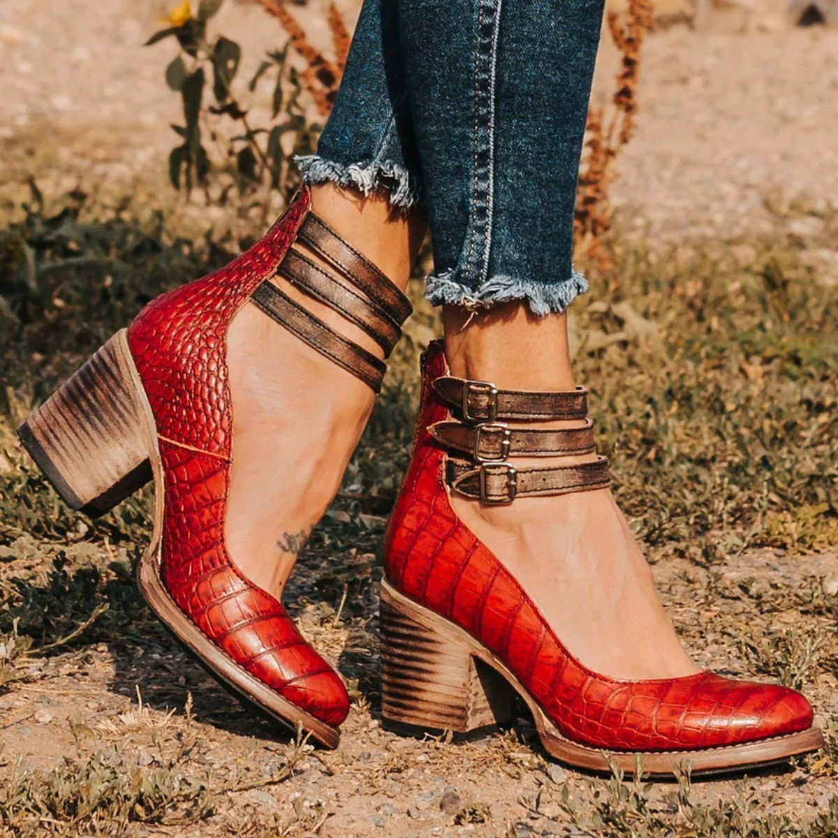 Elsa - Vintage Leather Strap Heels-15551041798517-Mirella Fiore