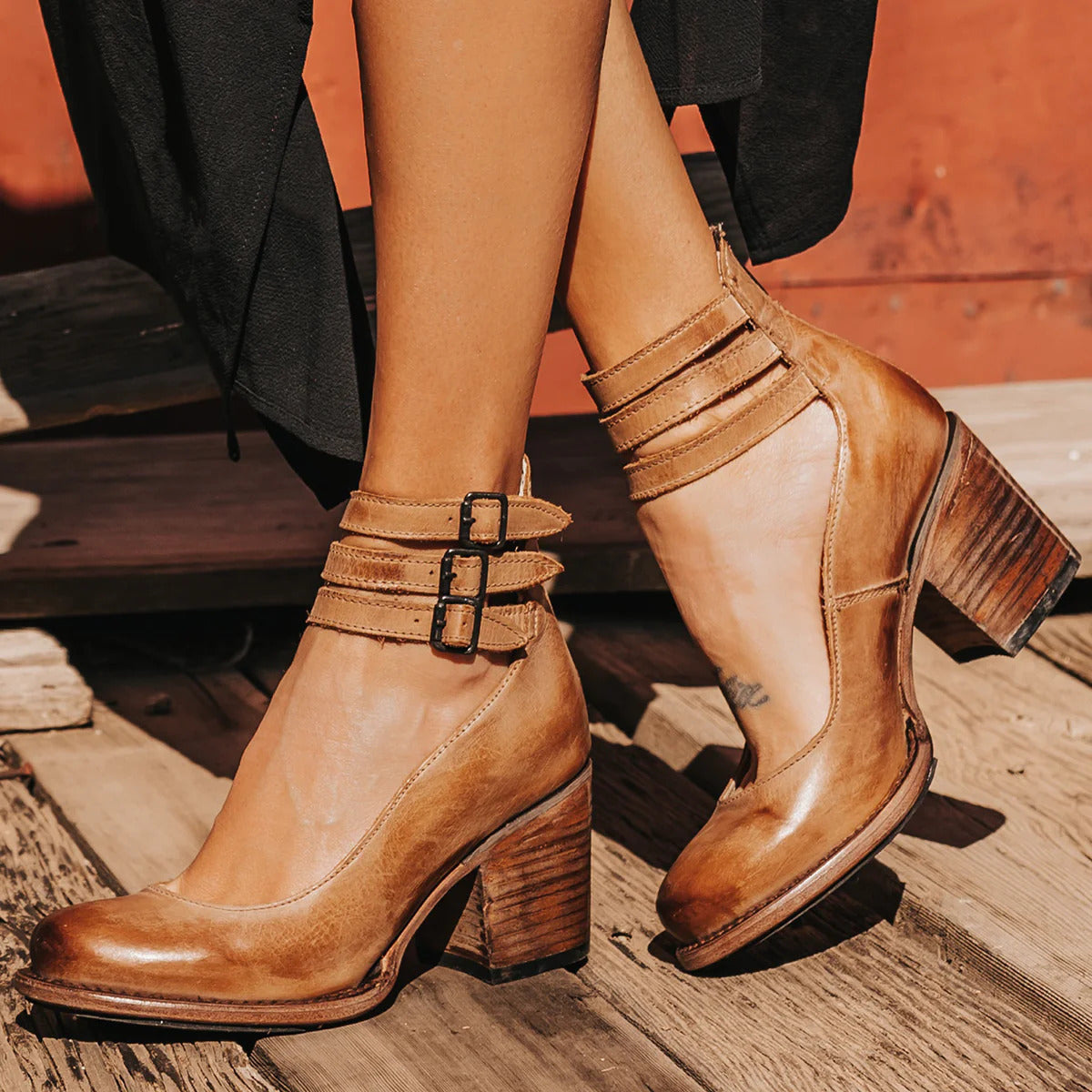 Elsa - Vintage Leather Strap Heels-15551041798517-Mirella Fiore