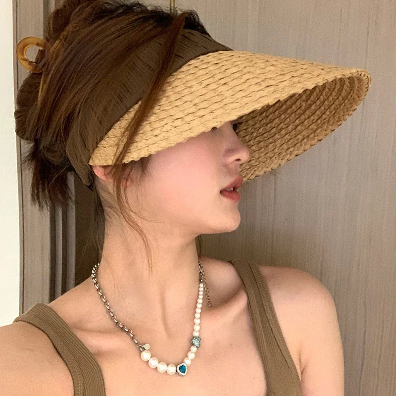 Elvyna – Pleated band – Straw sun visor-15133817110901-Mirella Fiore
