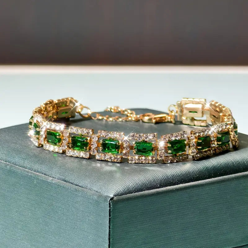 Emerald Green Statement Gold Bracelet-15548284895605-Mirella Fiore