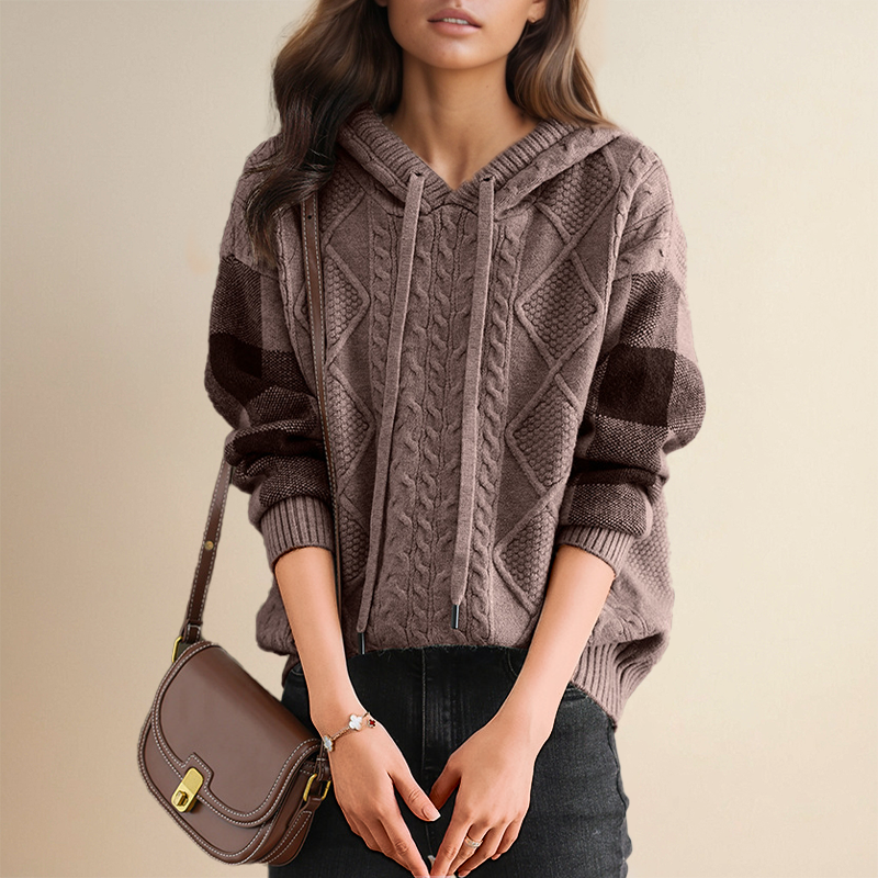 Emily - Cable Knit Hoodie Sweater-15547990409589-Mirella Fiore