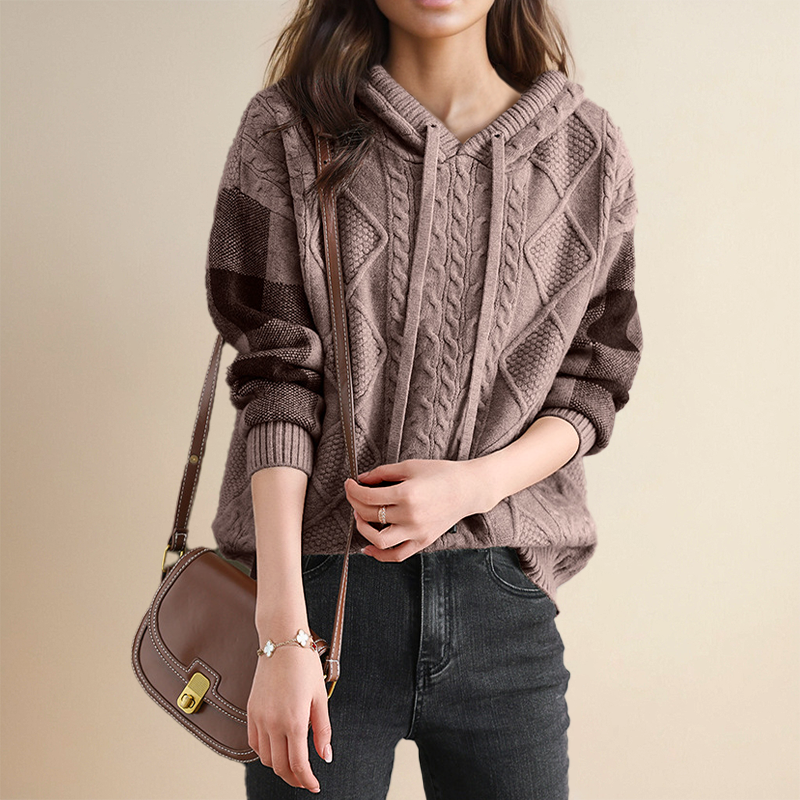 Emily - Cable Knit Hoodie Sweater-15547990409589-Mirella Fiore