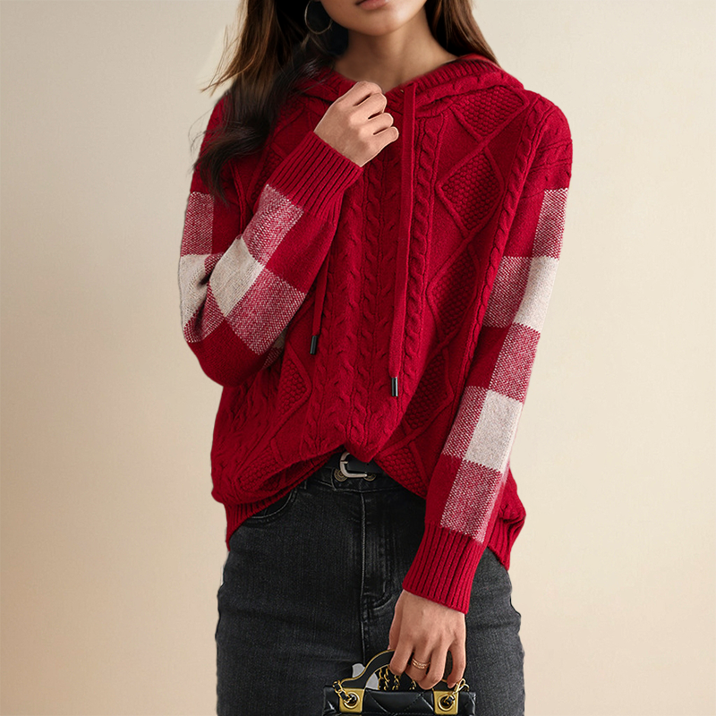 Emily - Cable Knit Hoodie Sweater-15547990409589-Mirella Fiore