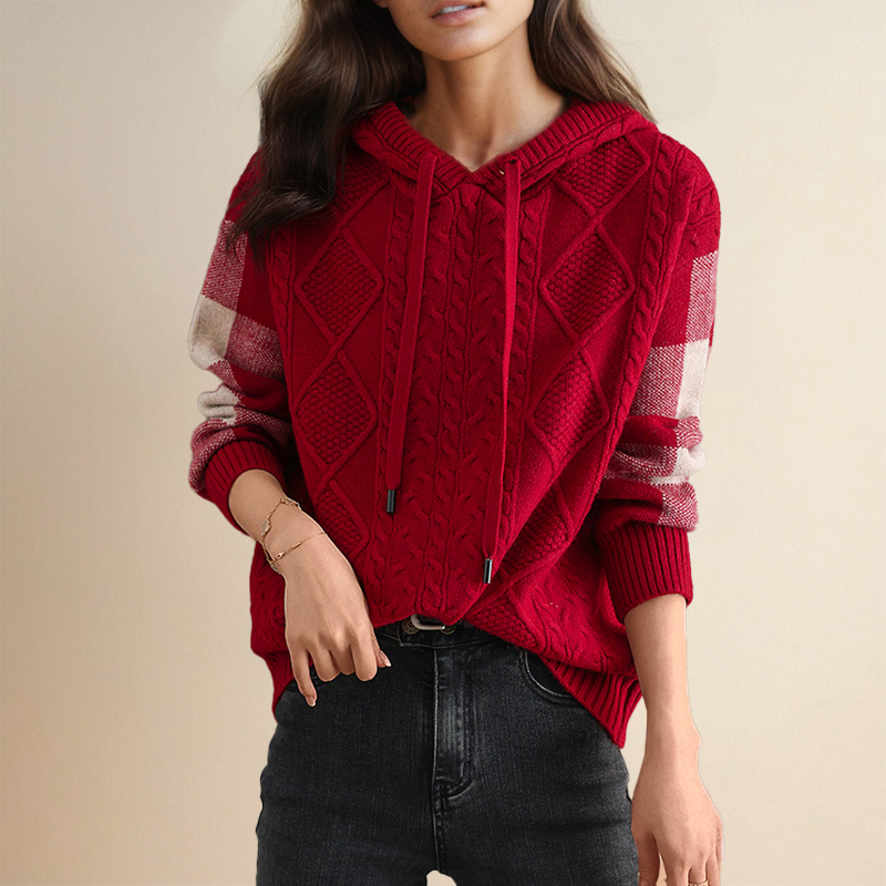 Emily - Cable Knit Hoodie Sweater-15547990409589-Mirella Fiore