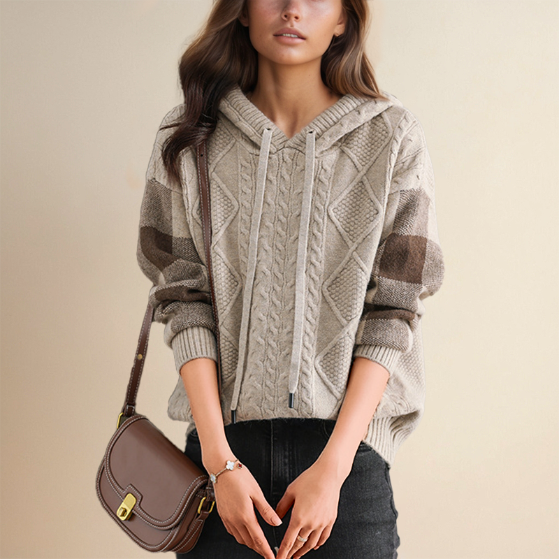 Emily - Cable Knit Hoodie Sweater-15547990409589-Mirella Fiore