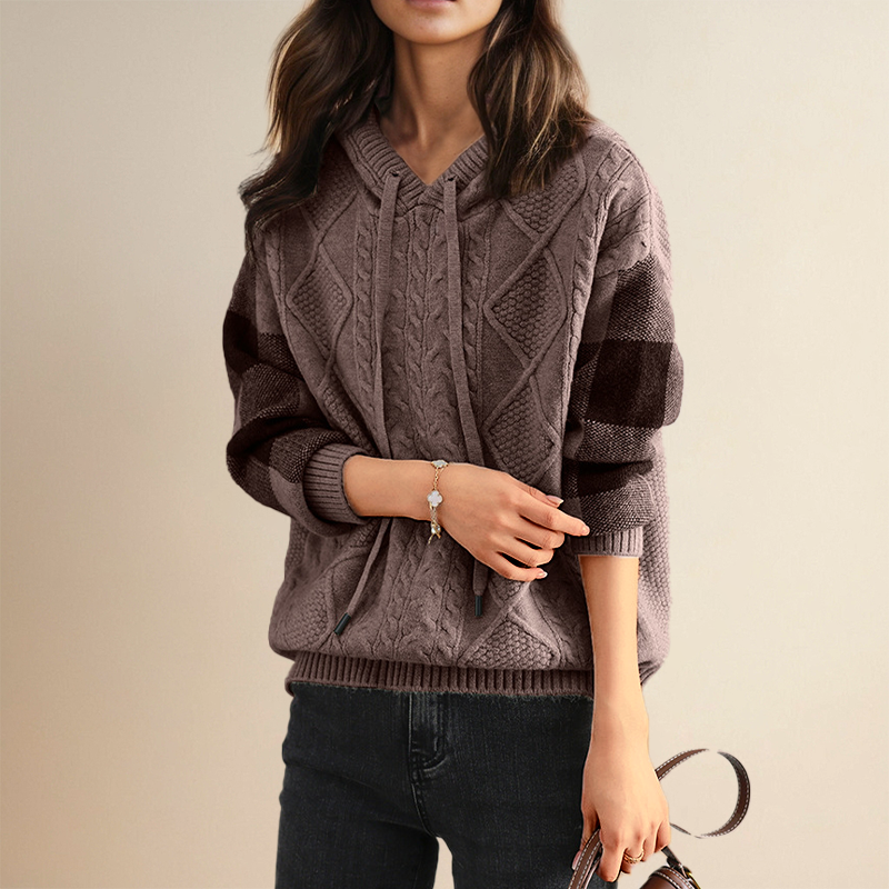 Emily - Cable Knit Hoodie Sweater-15547990409589-Mirella Fiore
