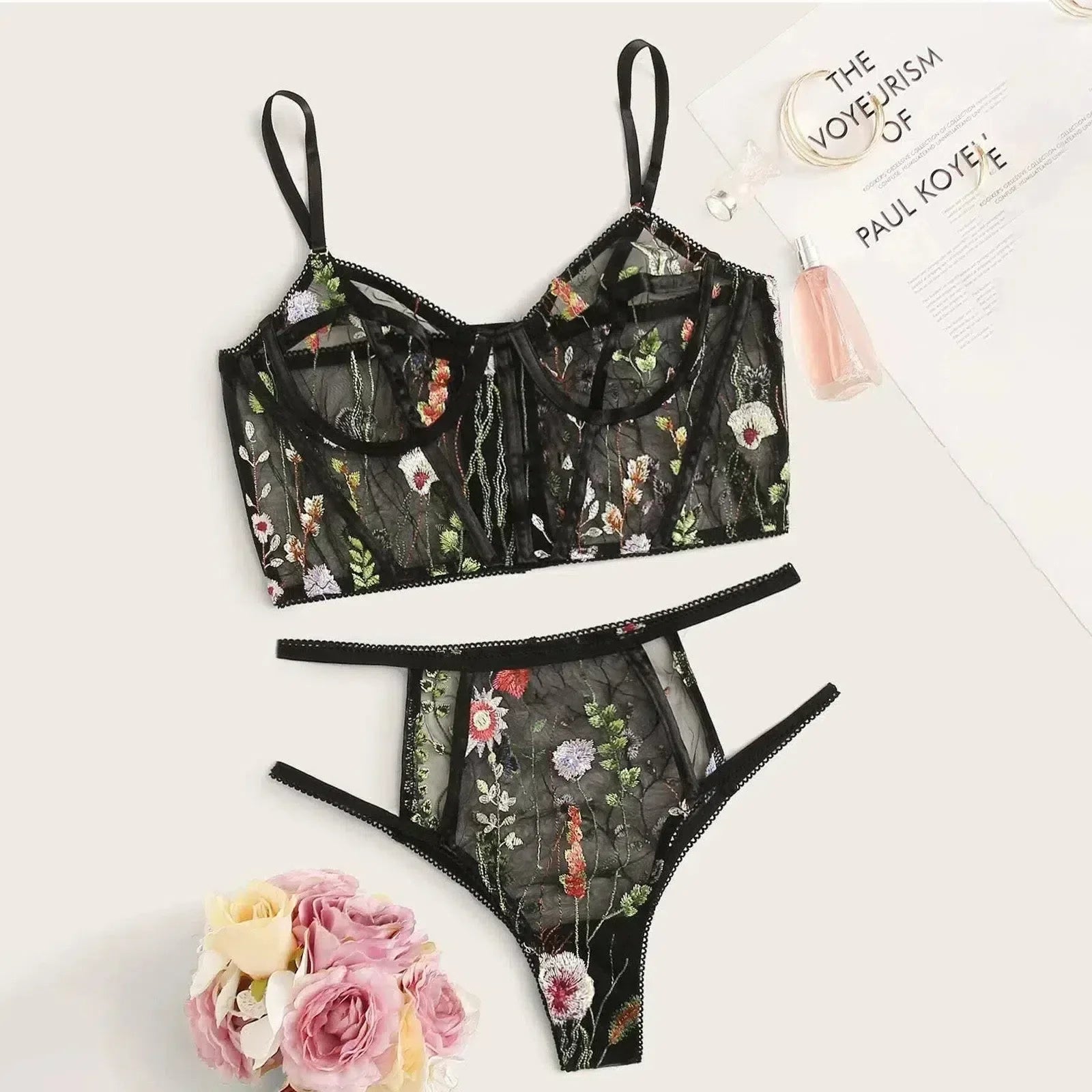 Enchanted Garden – Floral embroidery – Lace bra set-15133734568309-Mirella Fiore