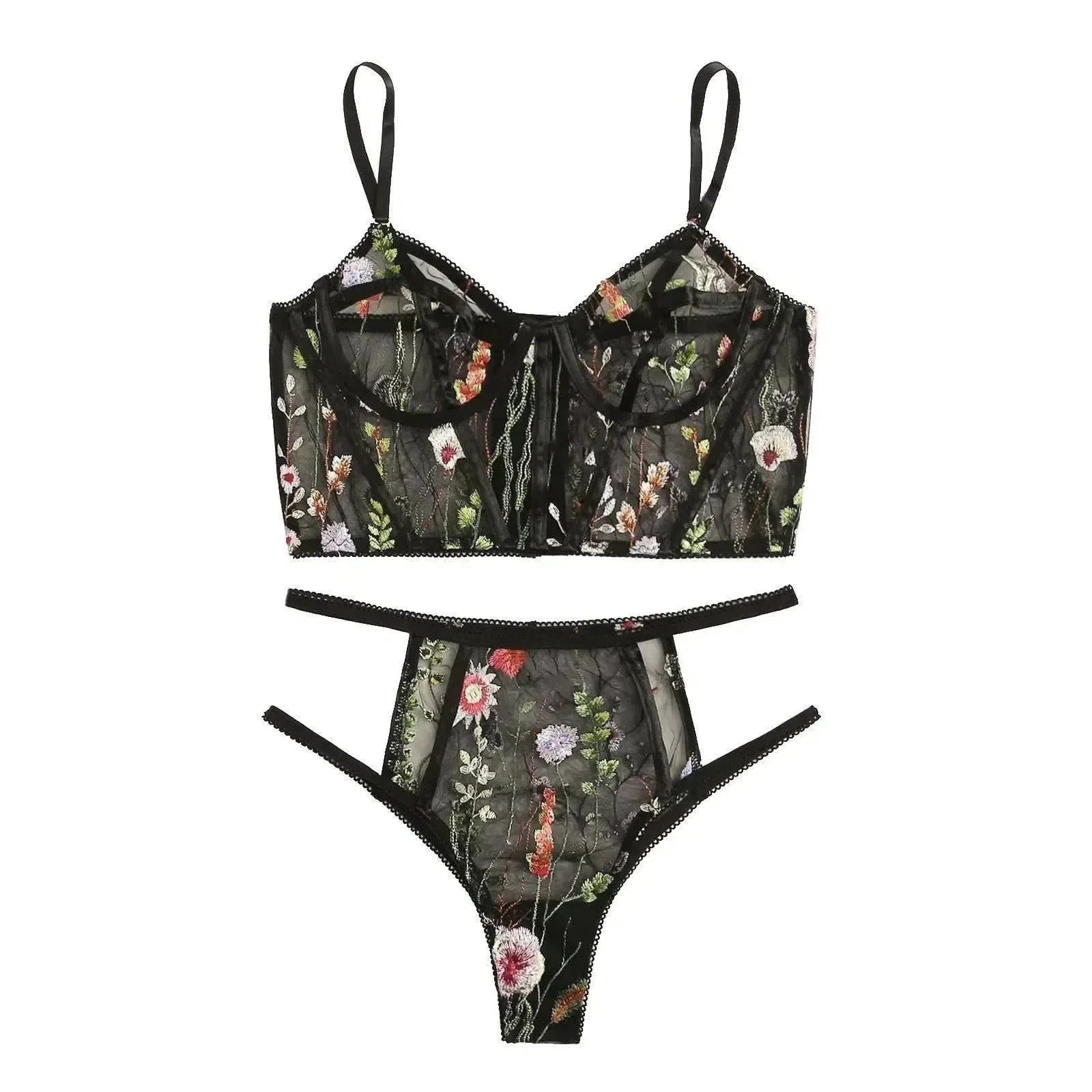 Enchanted Garden – Floral embroidery – Lace bra set-15133734568309-Mirella Fiore