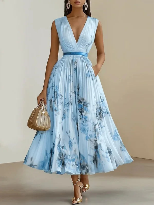 Fiorilune – Watercolour bloom – Pleated midi dress-15133851812213-Mirella Fiore