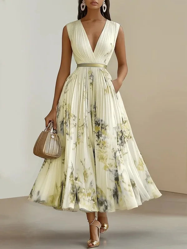 Fiorilune – Watercolour bloom – Pleated midi dress-15133851812213-Mirella Fiore