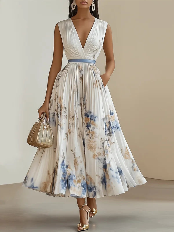 Fiorilune – Watercolour bloom – Pleated midi dress-15133851812213-Mirella Fiore