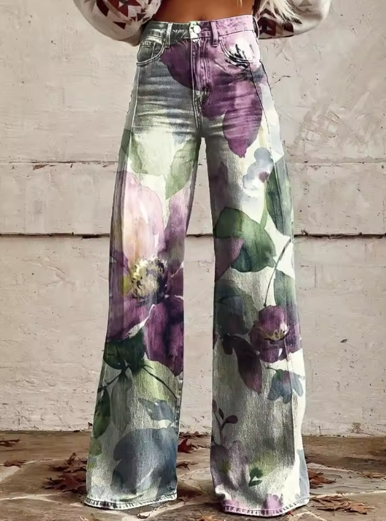 Flora - Soft Bloom Watercolour Pants-15531073896821-Mirella Fiore