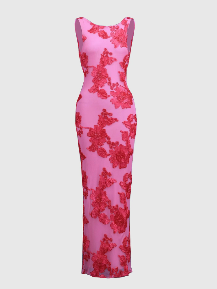 Floriale – Embroidered illusion – Mesh column gown-15302772556149-Mirella Fiore