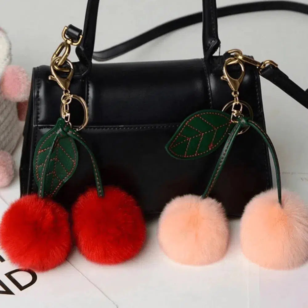 Fluffy Cherry – Playful fuzzy cherry design – Bag charm-15133606314357-Mirella Fiore