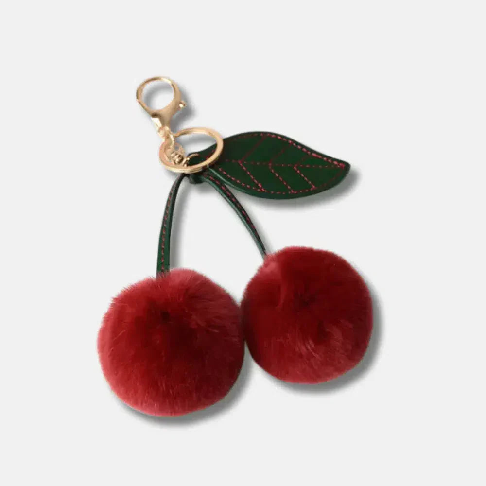 Fluffy Cherry – Playful fuzzy cherry design – Bag charm-15133606314357-Mirella Fiore