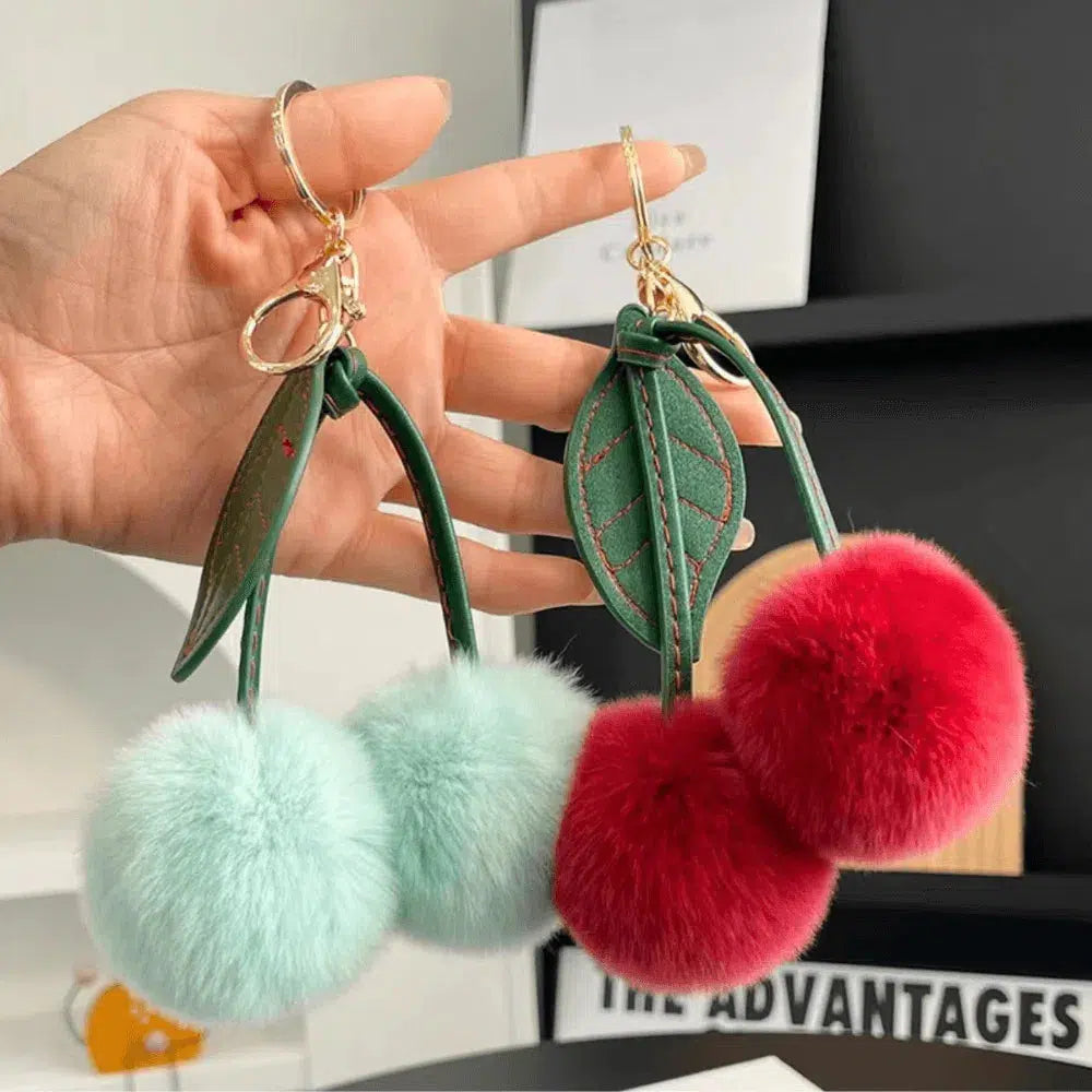 Fluffy Cherry – Playful fuzzy cherry design – Bag charm-15133606314357-Nancy & Mae Savannah