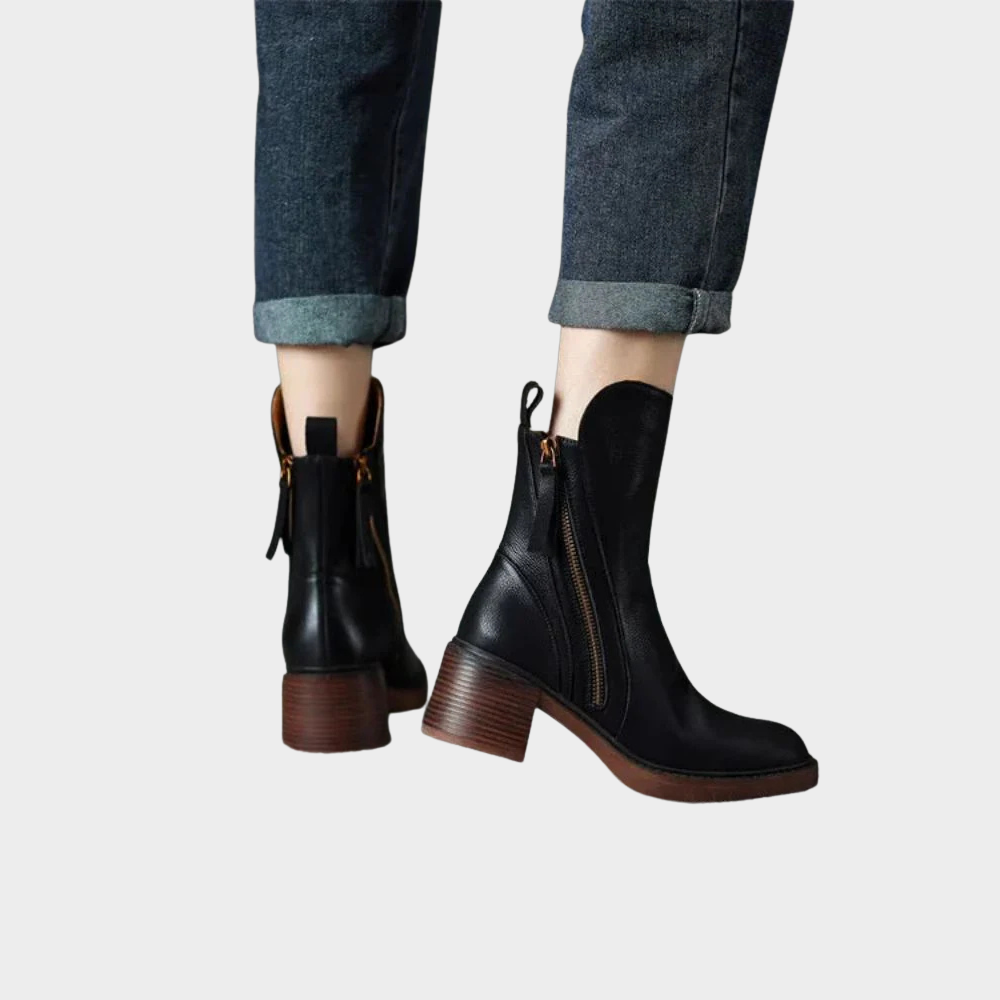 Gabriella - Comfortable Leather Ankle Heeled Boots-15520006373749-Mirella Fiore