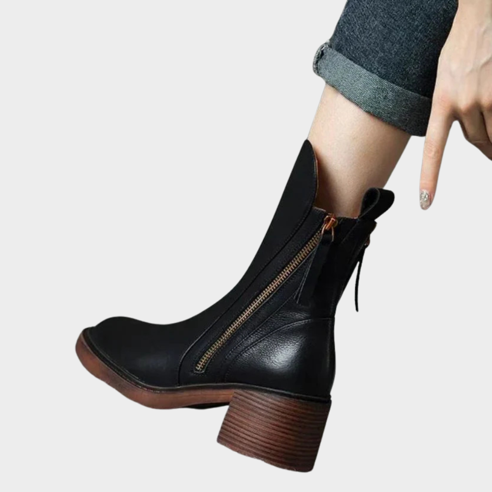 Gabriella - Comfortable Leather Ankle Heeled Boots-15520006373749-Mirella Fiore